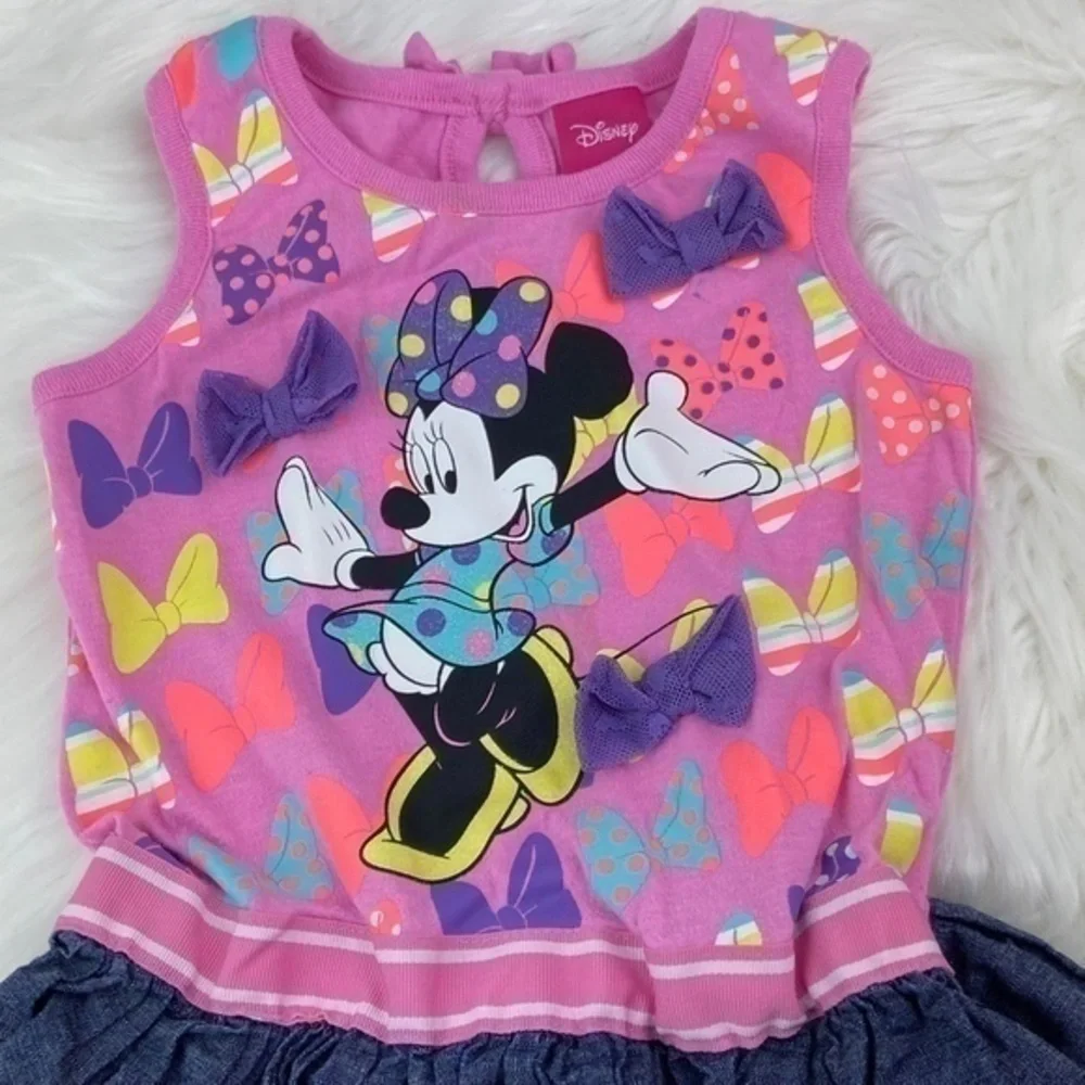 Disney Girls Minnie Mouse Dress Size 4 Sleeveless Bows